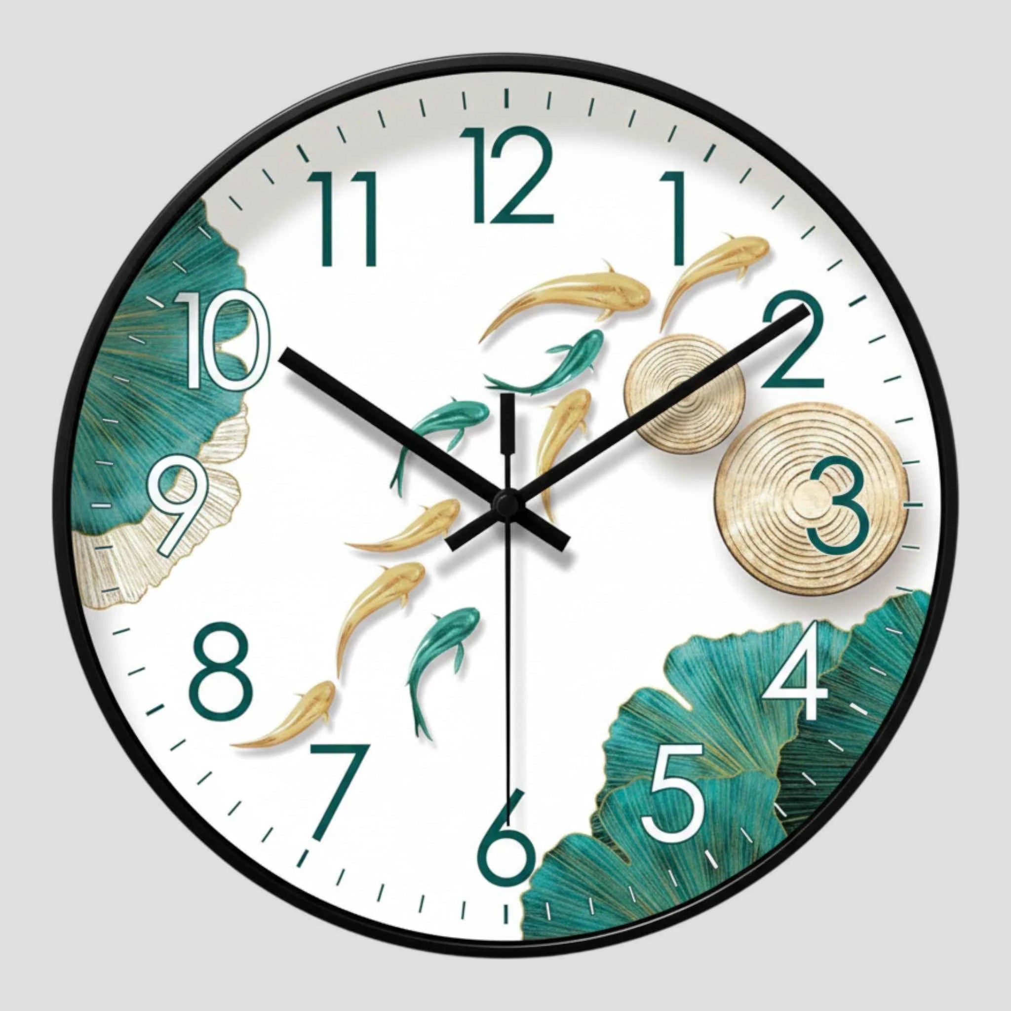 Horloges murales : Horloge Murale Motif 9 Poissons Verre - Quartz Analogique Silencieux, Ø30 Cm dans horloge murale 5 de Marche Lino