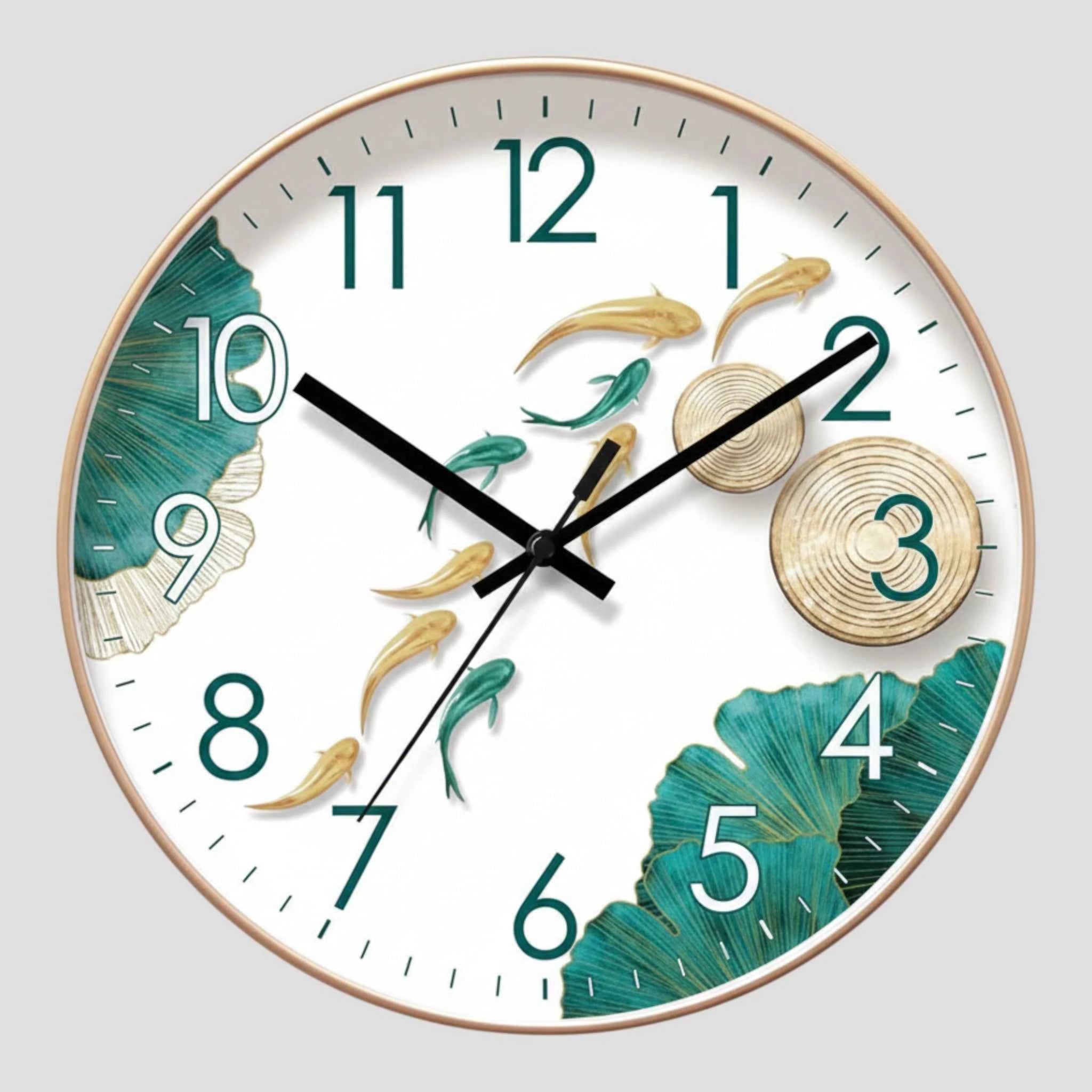Horloges murales : Horloge Murale Motif 9 Poissons Verre - Quartz Analogique Silencieux, Ø30 Cm dans horloge murale 6 de Marche Lino