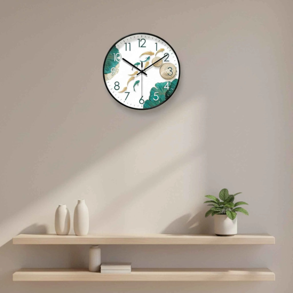 Horloges murales : Horloge Murale Motif 9 Poissons Verre - Quartz Analogique Silencieux, Ø30 Cm dans de Marche Lino
