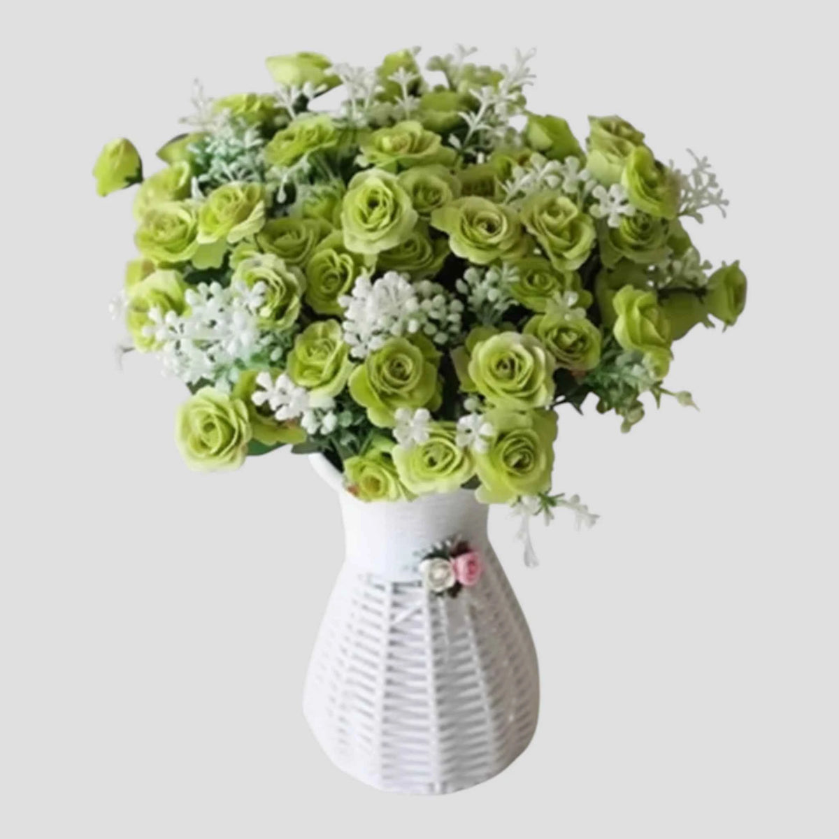 Fleurs artificielles : Bouquet Homme de Mini-roses Artificielles en Dentelle Homme dans Vert de Marche Lino