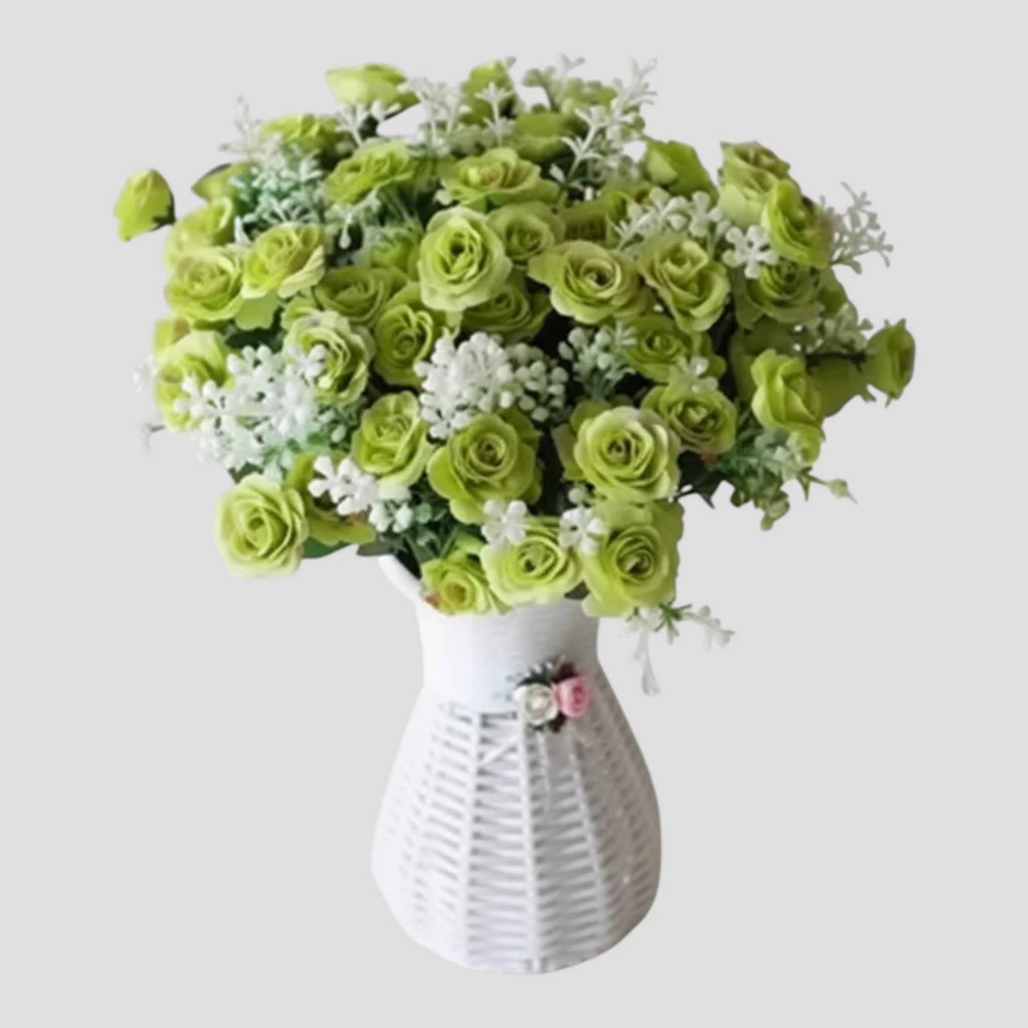 Fleurs artificielles : Bouquet Homme de Mini-roses Artificielles en Dentelle Homme dans Vert de Marche Lino
