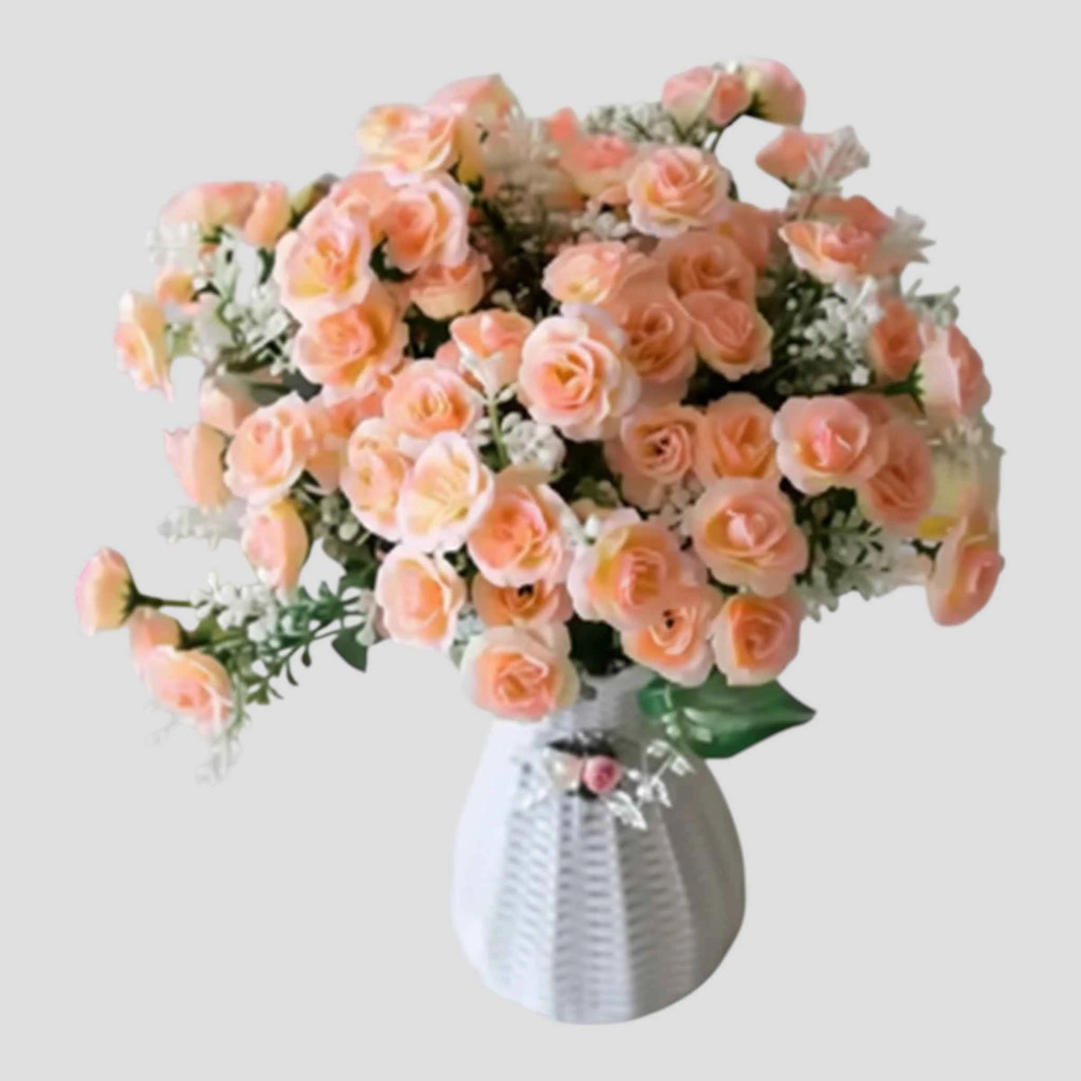 Fleurs artificielles : Bouquet Homme de Mini-roses Artificielles en Dentelle Homme dans Rose pêche de Marche Lino