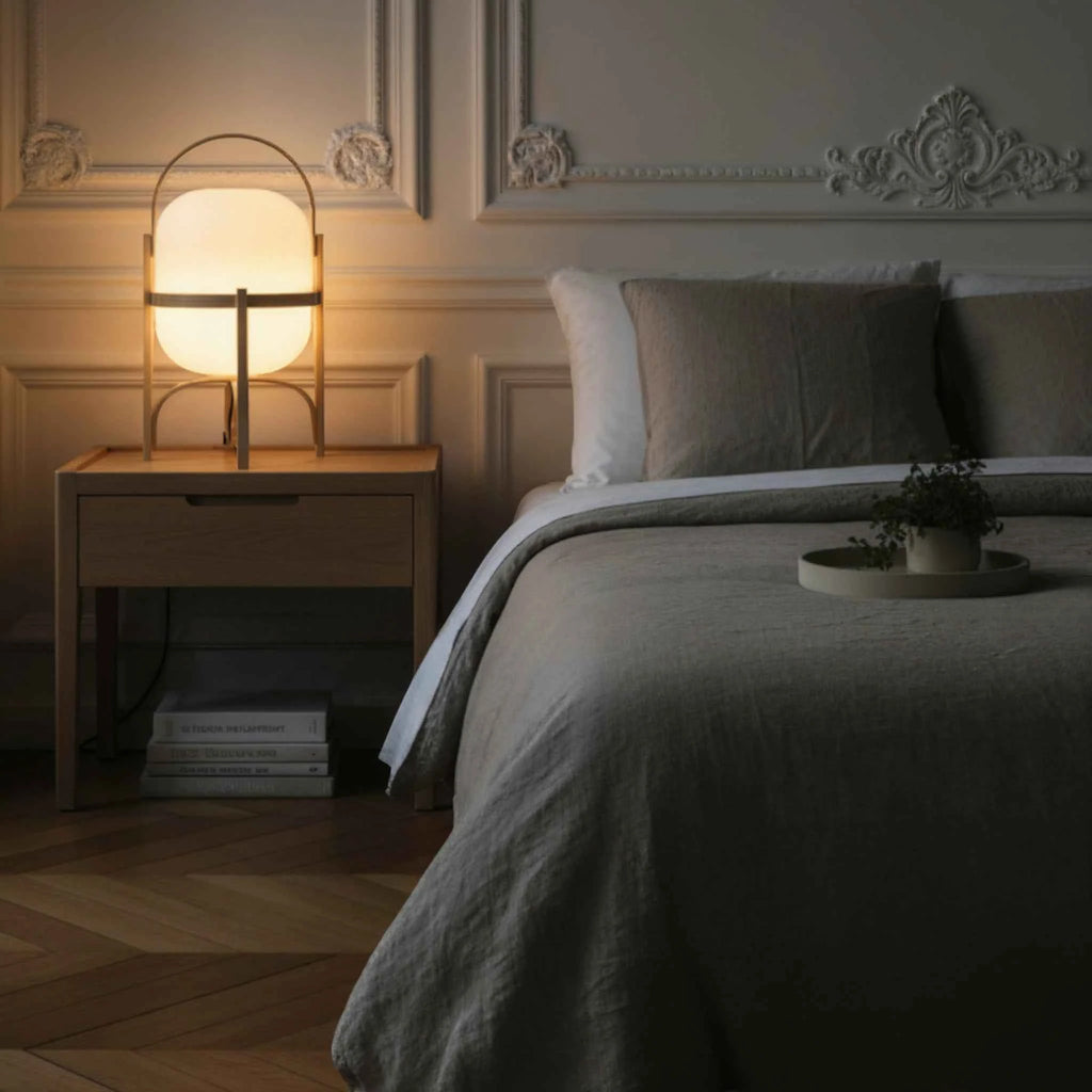 Lampe de Table LED Minimaliste – Bois et Verre Givré
