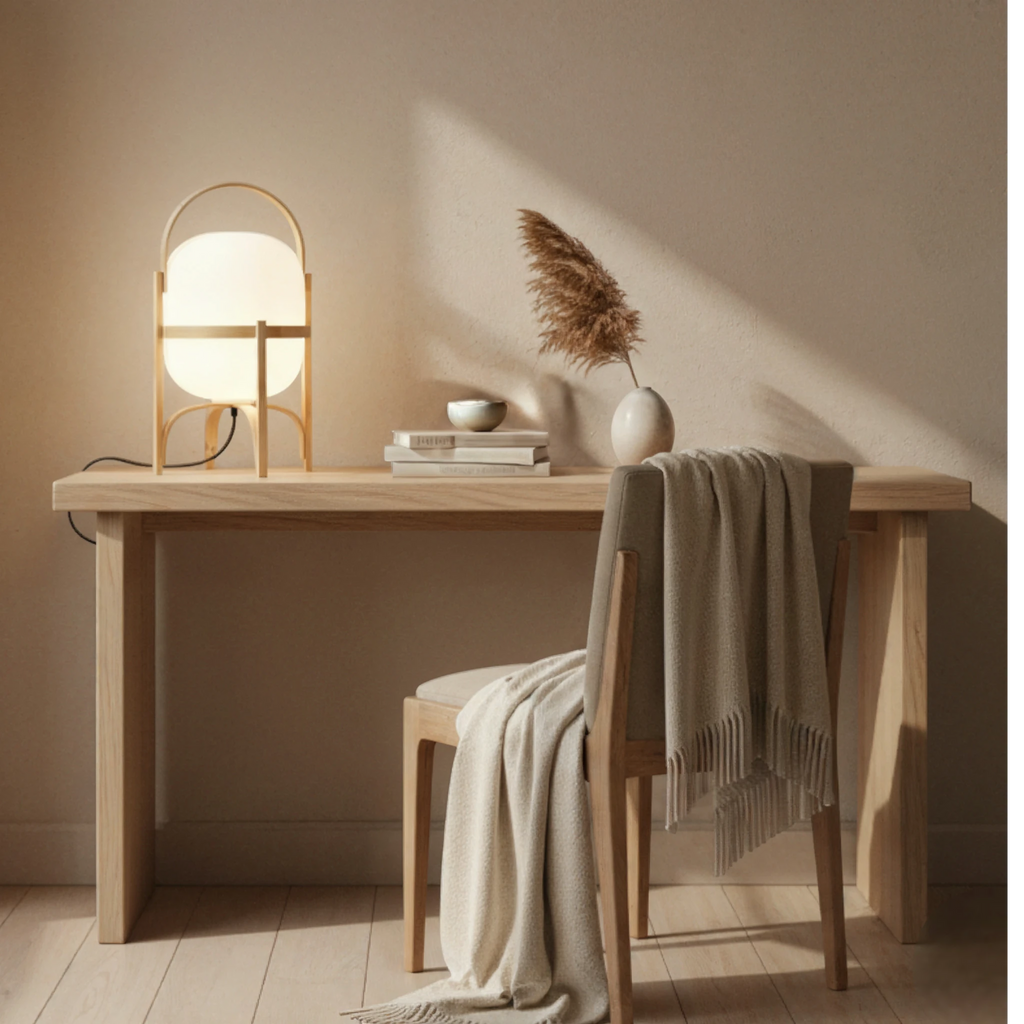 Lampe de Table LED Minimaliste – Bois et Verre Givré