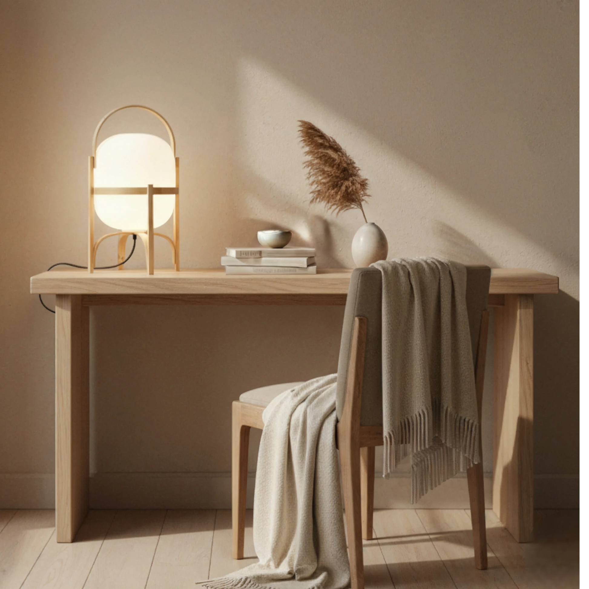 Lampe de Table LED Minimaliste – Bois et Verre Givré
