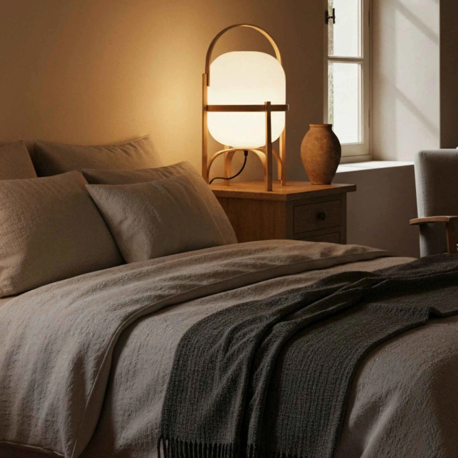 Lampe de Table LED Minimaliste – Bois et Verre Givré