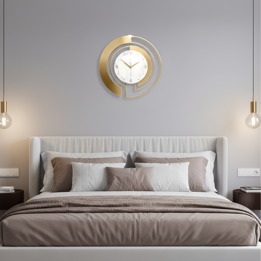 Horloge Murale Design Créative Noir et Doré Métal