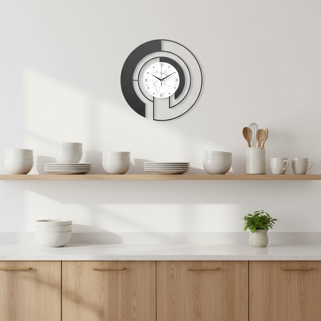 Horloge Murale Design Créative Noir et Doré Métal