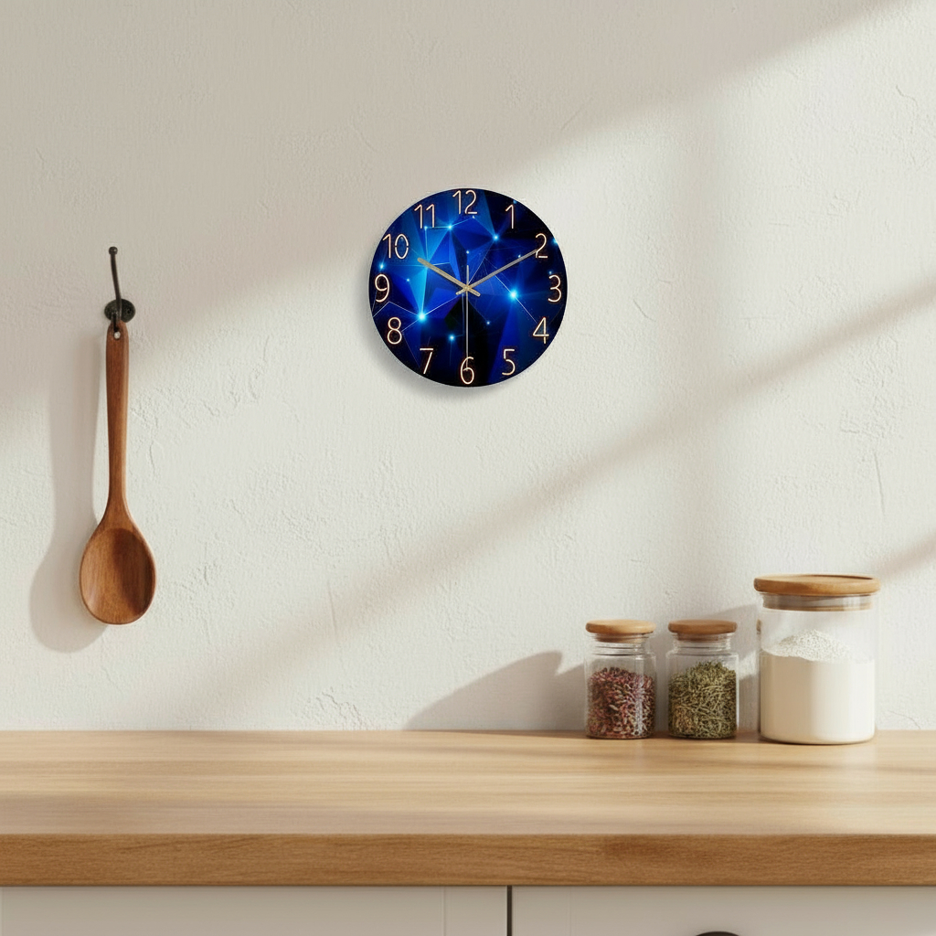 Horloge Murale Moderne Silencieuse Verre Trempé Design Bleu 30 Cm