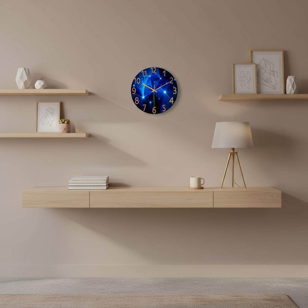 Horloge Murale Moderne Silencieuse Verre Trempé Design Bleu 30 Cm