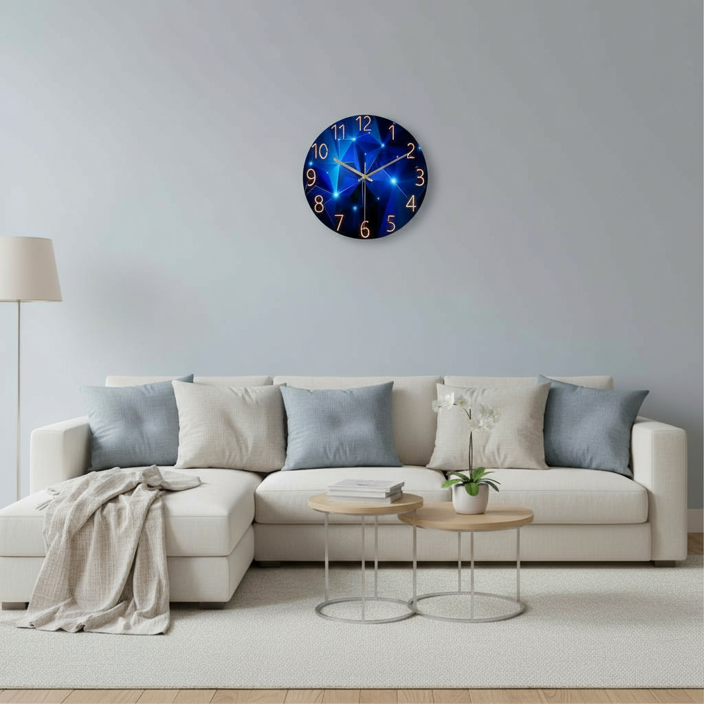 Horloge Murale Moderne Silencieuse Verre Trempé Design Bleu 30 Cm