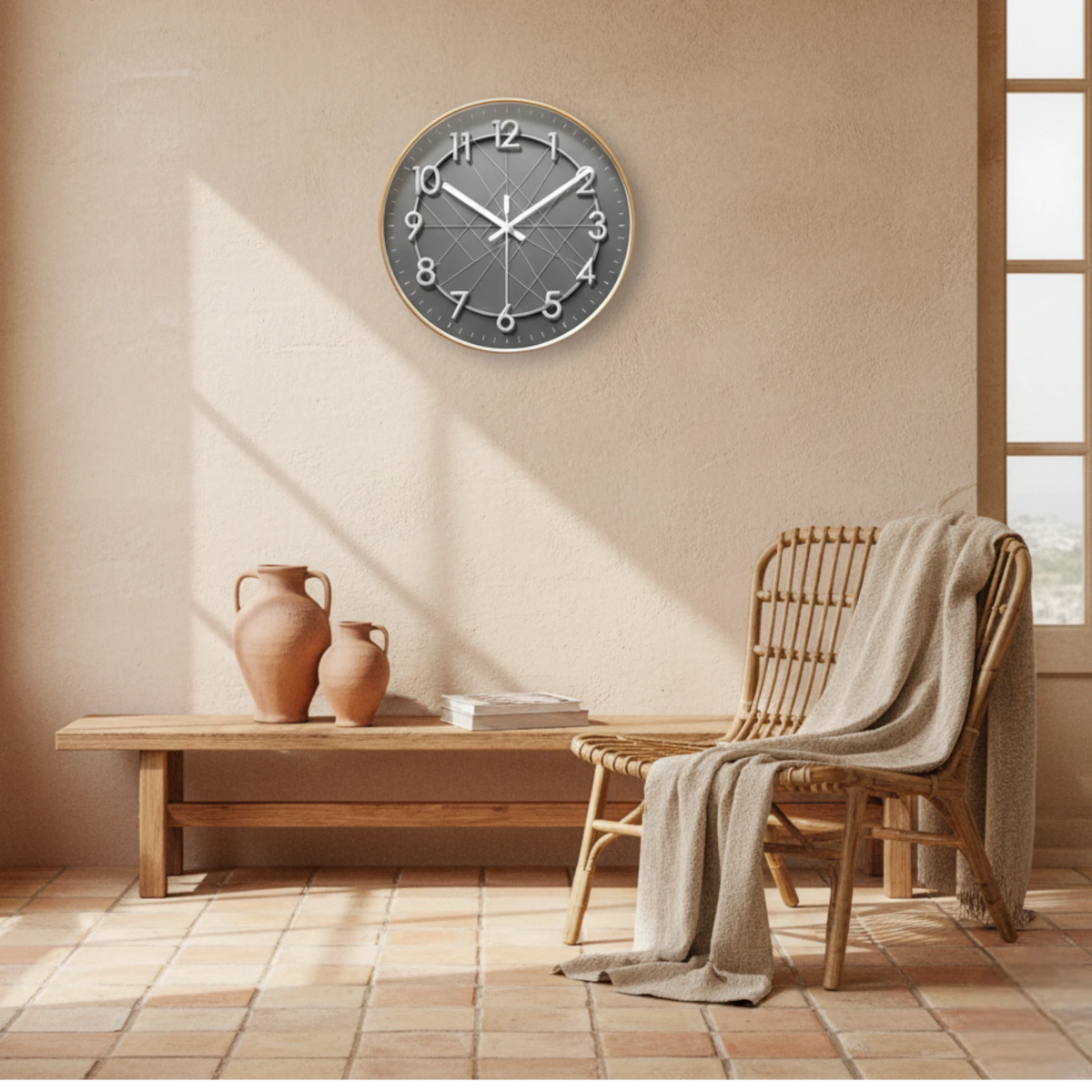 Horloges murales : Horloge Murale Géométrique avec Cadre Circulaire Verre dans de Marche Lino