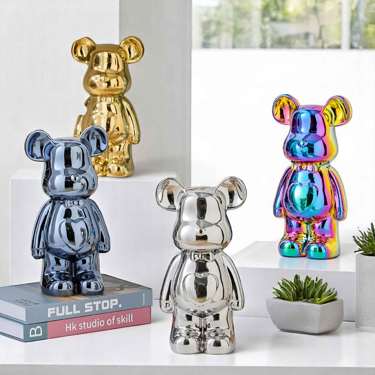 Figurines : Statuette Ours Blanc en Céramique Luxe 28cm - Décoration Moderne Design Élégante et Chic dans de Marche Lino
