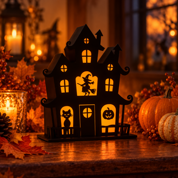 Halloween LED Decoration : Maison Hantée 3D Halloween – Décoration Lumineuse LED dans de Marche Lino