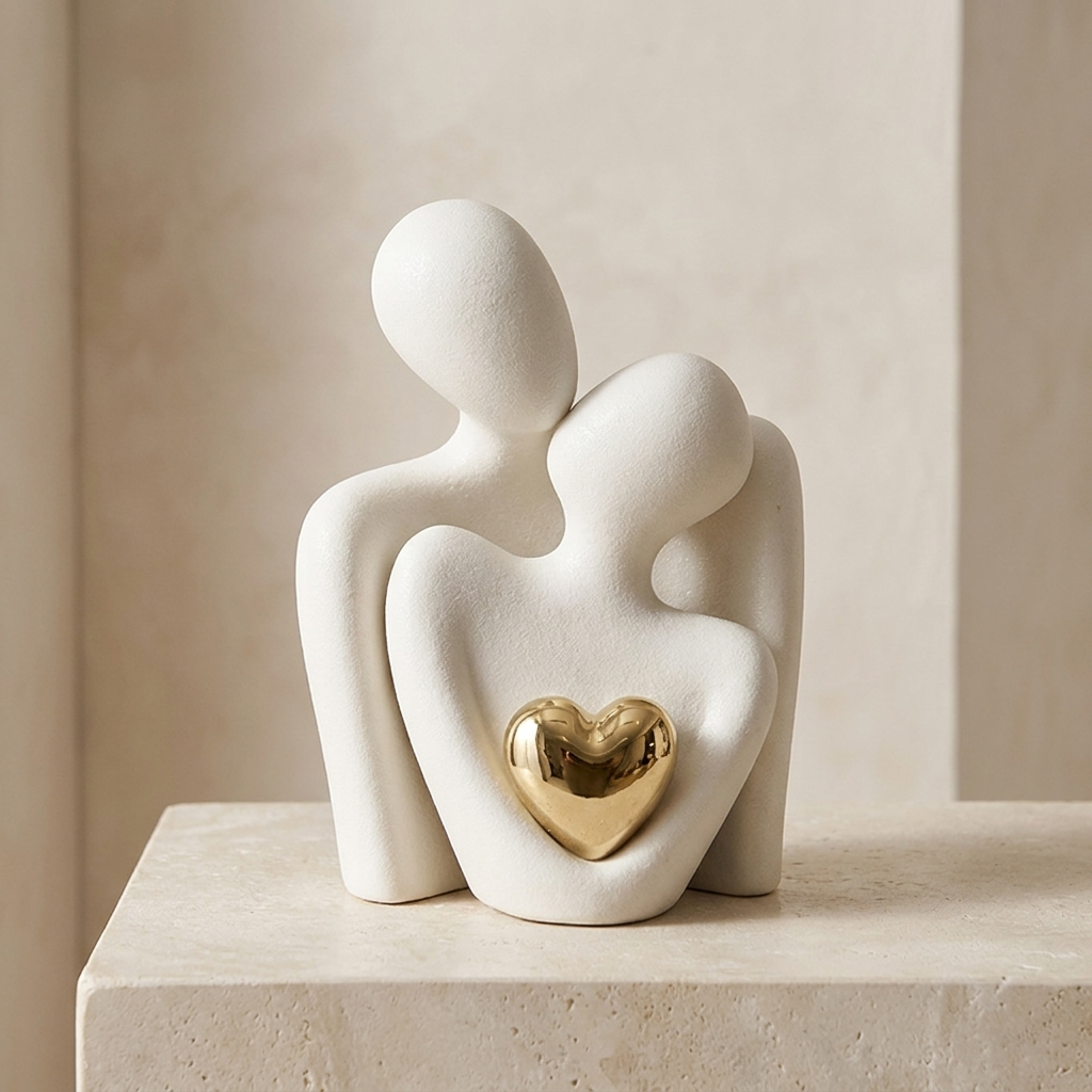 Home Decor : Figurine Couple Enlacé – Sculpture Moderne avec Détail Cœur dans Noir de Marche Lino