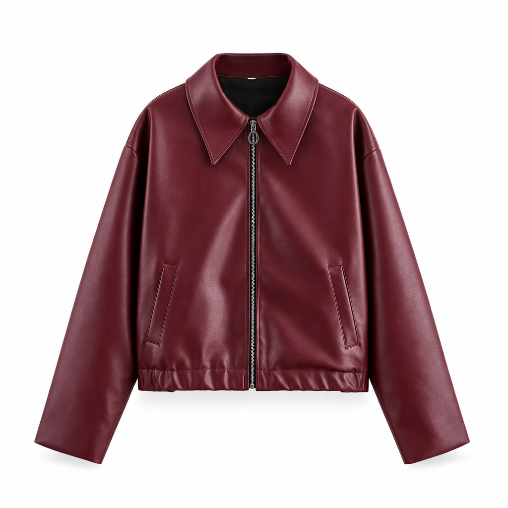Jackets : Veste Courte Femme en Cuir Synthétique avec Fermeture Éclair et Col dans de Roselva