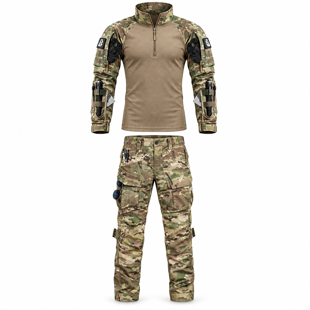 Kleding en accessoires > Kleding > Kledingsets : Ensemble Outdoor Homme - Manches Longues avec Pantalon Cargo Style Militaire dans de Roselva