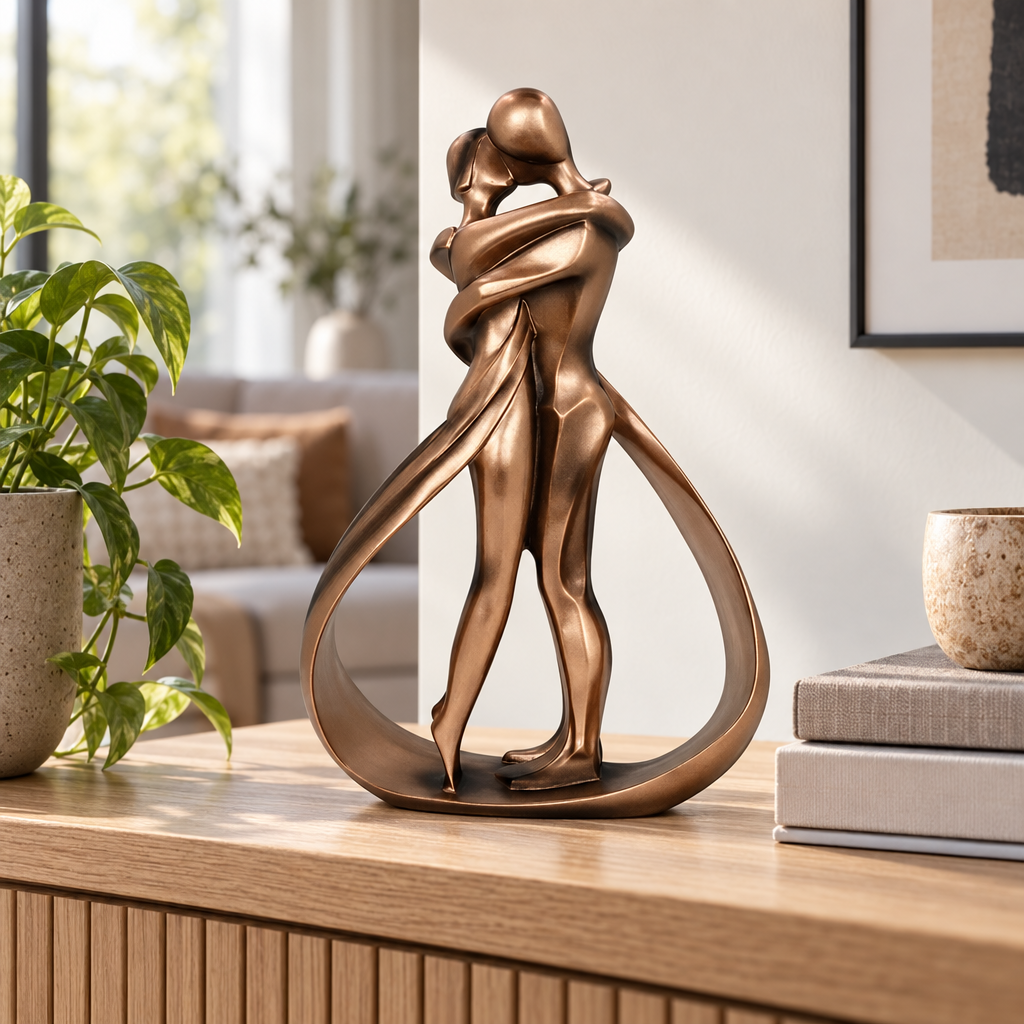 Huis en tuin > Decoratie > Kunst > Beelden, sculpturen en standbeelden : Sculpture Couple Enlacé - Statue Décorative en Résine Ton Bronze dans de Roselva