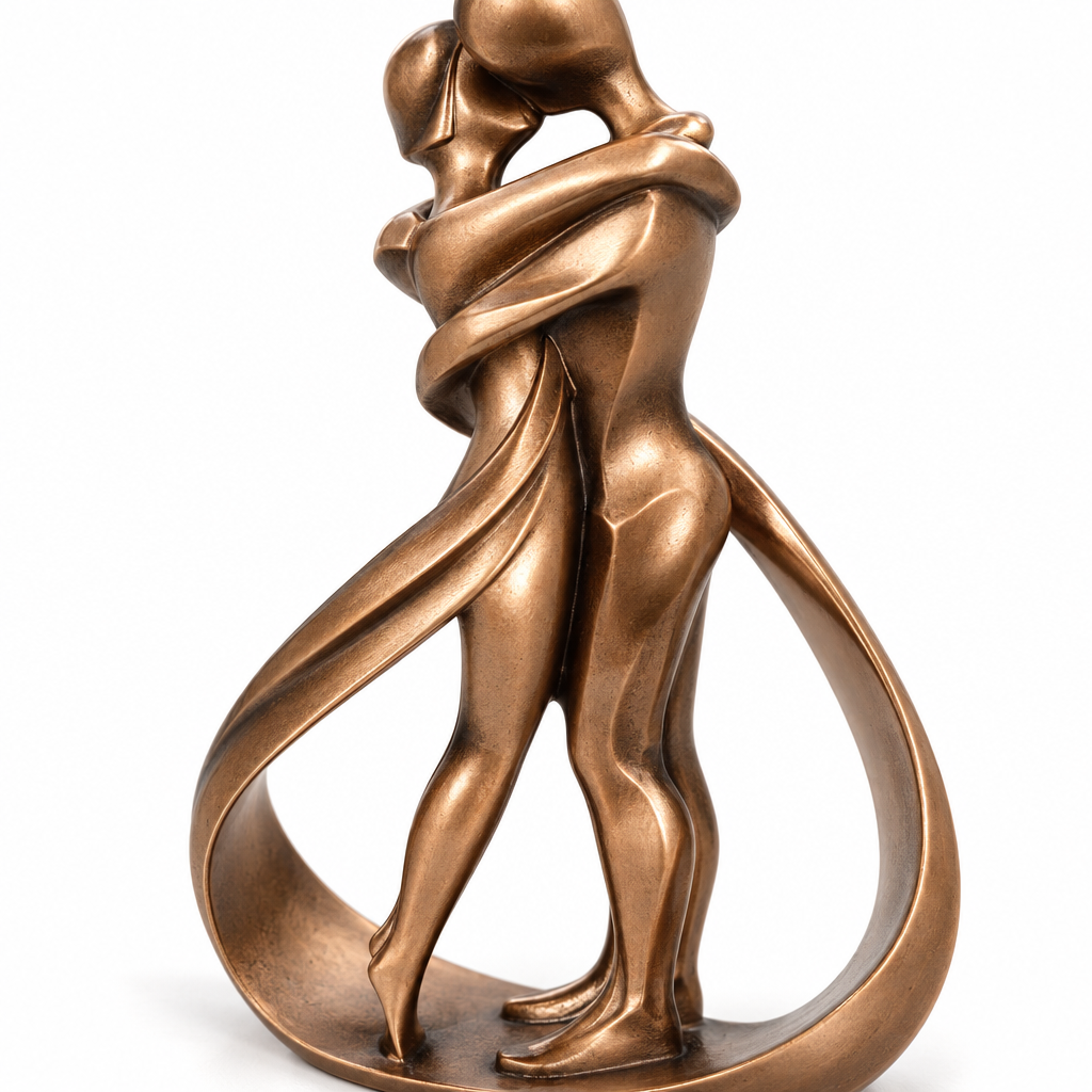Huis en tuin > Decoratie > Kunst > Beelden, sculpturen en standbeelden : Sculpture Couple Enlacé - Statue Décorative en Résine Ton Bronze dans de Roselva