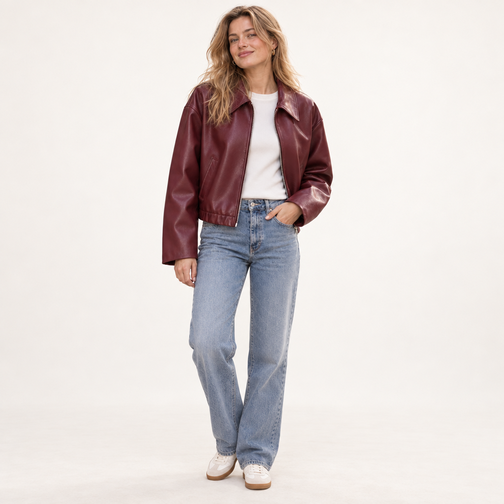 Jackets : Veste Courte Femme en Cuir Synthétique avec Fermeture Éclair et Col dans de Roselva