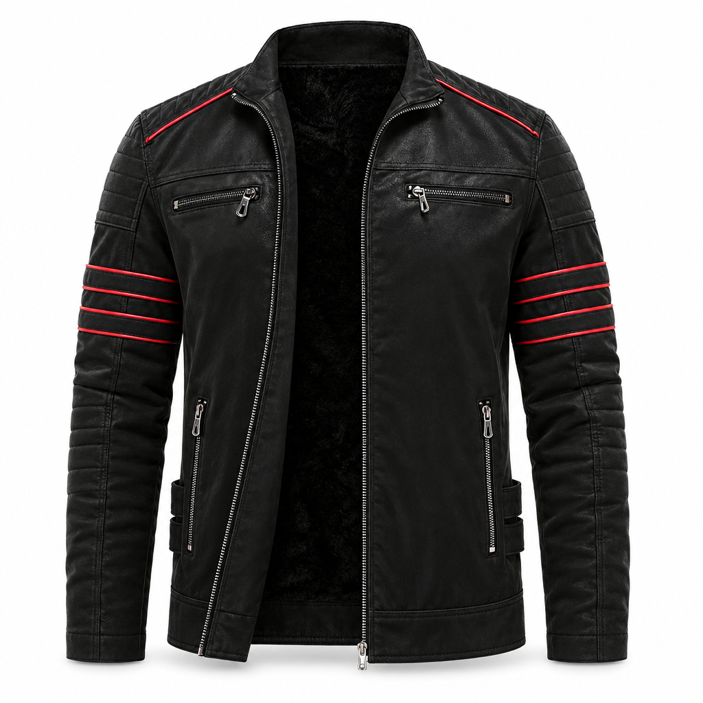 Kleding en accessoires > Kleding > Buitenkleding > Jassen en jacks : Veste Biker Homme en Cuir Synthétique avec Bandes Contrastées dans de Roselva