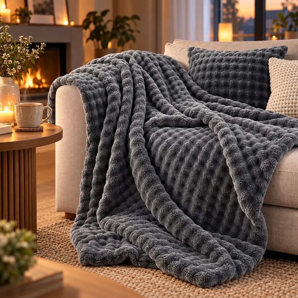 Huis en tuin > Linnengoed > Beddengoed > Dekens : Plaid Polaire Corail Texturé pour Canapé et Lit dans de Roselva