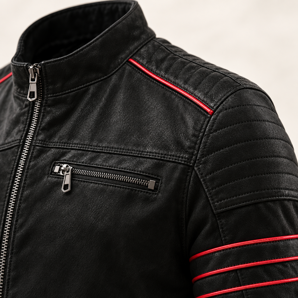 Kleding en accessoires > Kleding > Buitenkleding > Jassen en jacks : Veste Biker Homme en Cuir Synthétique avec Bandes Contrastées dans de Roselva