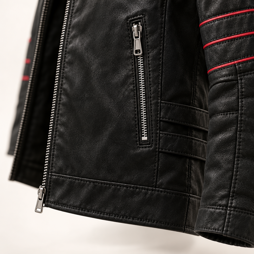 Kleding en accessoires > Kleding > Buitenkleding > Jassen en jacks : Veste Biker Homme en Cuir Synthétique avec Bandes Contrastées dans de Roselva