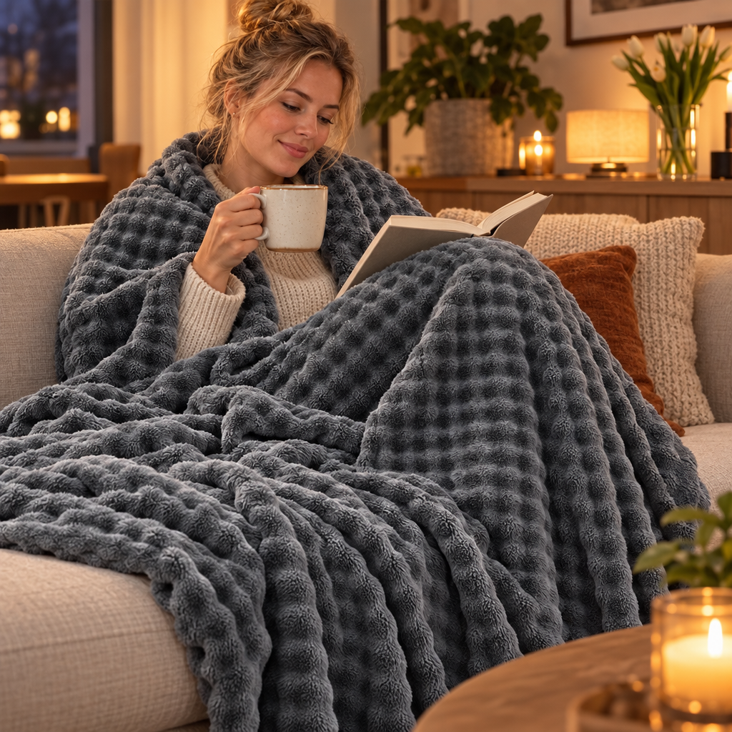 Huis en tuin > Linnengoed > Beddengoed > Dekens : Plaid Polaire Corail Texturé pour Canapé et Lit dans de Roselva