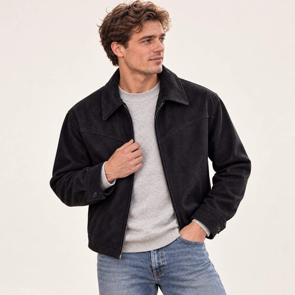Jackets : Veste Courte Homme Effet Suède avec Col Rabattu dans de Roselva