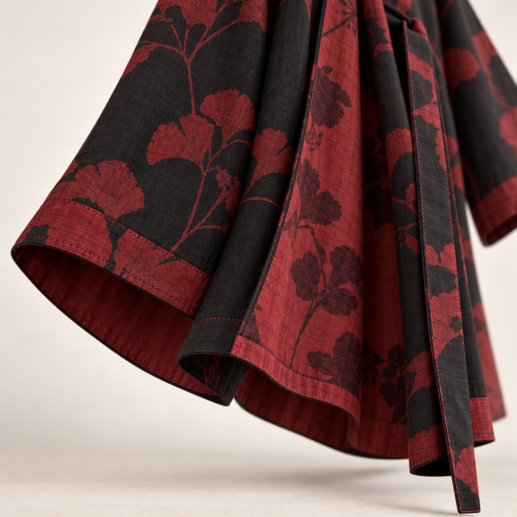 Kleding en accessoires > Kleding > Nachtkleding en loungewear > Kamerjassen : Kimono Peignoir en Coton avec Motif Feuille Réversible dans de Roselva