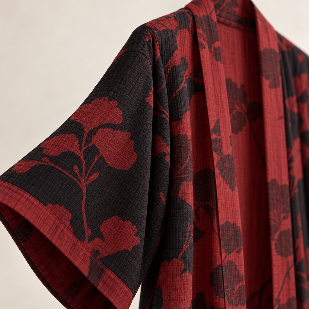 Kleding en accessoires > Kleding > Nachtkleding en loungewear > Kamerjassen : Kimono Peignoir en Coton avec Motif Feuille Réversible dans de Roselva
