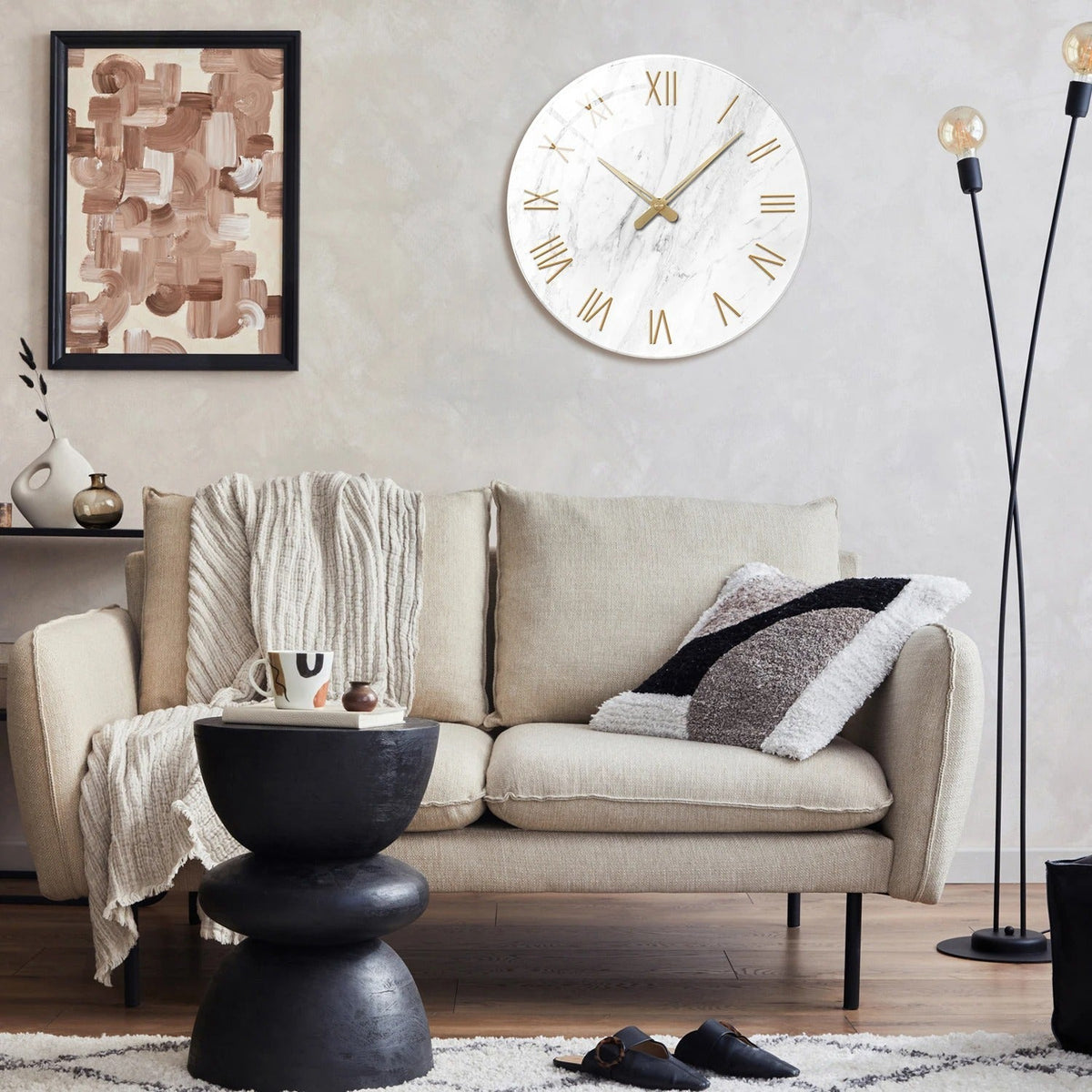 Wall Clocks : Horloge Murale Effet Marbre – Chiffres Romains Dorés et Élégance Classique dans 40cm de Marche Lino