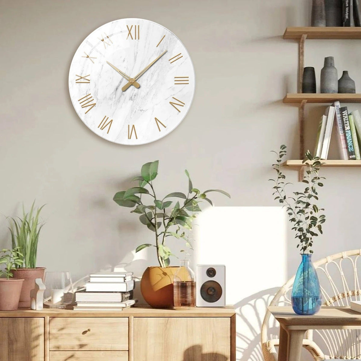 Wall Clocks : Horloge Murale Effet Marbre – Chiffres Romains Dorés et Élégance Classique dans 35cm de Marche Lino
