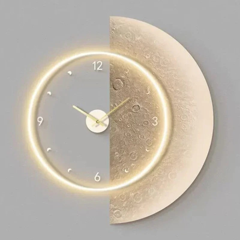 Wall Clocks : Horloge Murale Lune Lumineuse – Éclairage LED Doux et Design Céleste dans de Marche Lino