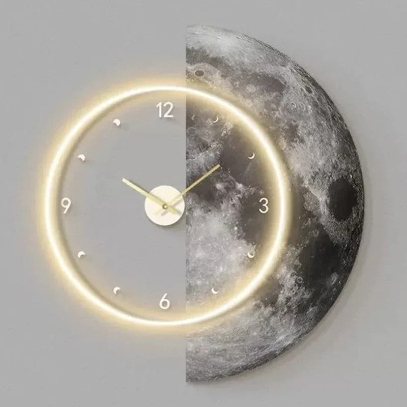 Wall Clocks : Horloge Murale Lune Lumineuse – Éclairage LED Doux et Design Céleste dans de Marche Lino