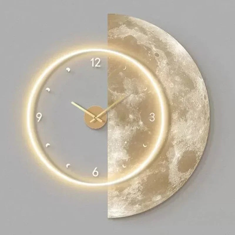 Wall Clocks : Horloge Murale Lune Lumineuse – Éclairage LED Doux et Design Céleste dans Style 3 de Marche Lino