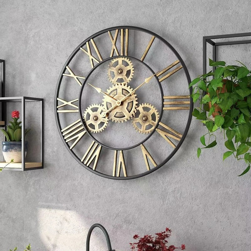 Wall Clocks : Horloge Murale Engrenages Métalliques – Style Industriel Best-Seller dans 40 cm de Marche Lino