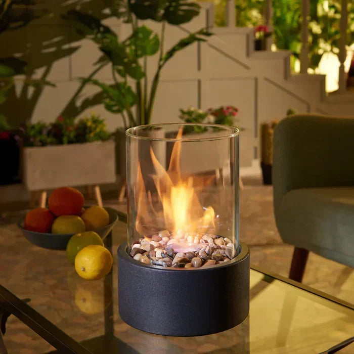 Lampe de table sans fil pour terrasse en aluminium noir avec effet flamme
