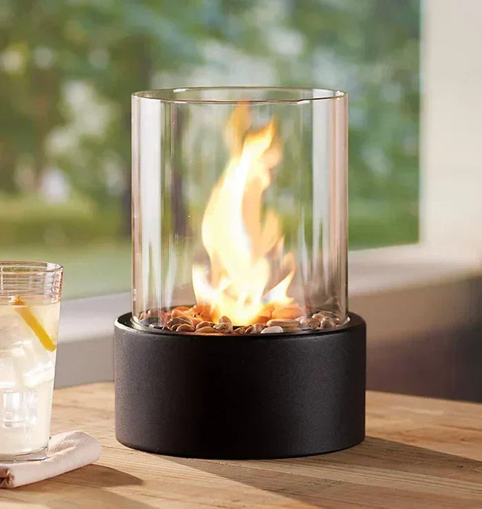 Lampe de table sans fil pour terrasse en aluminium noir avec effet flamme