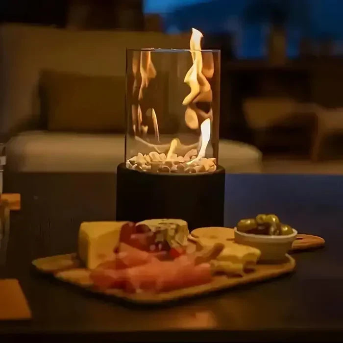 Lampe de table sans fil pour terrasse en aluminium noir avec effet flamme