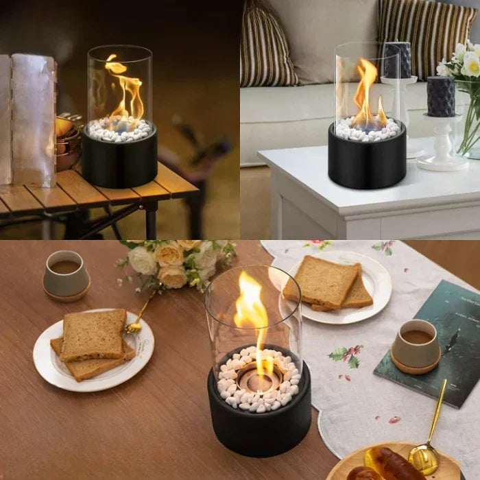 Lampe de table sans fil pour terrasse en aluminium noir avec effet flamme