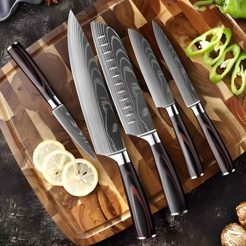 Ensemble de 8 couteaux de cuisine japonais Calla en acier Damas, extrêmement tranchants pour les chefs professionnels