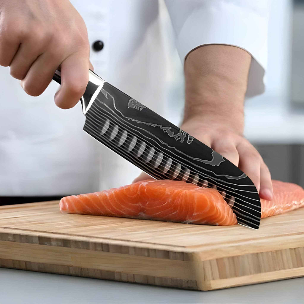 Set de 8 Calla couteaux de cuisine japonais en acier de Damas, extrêmement tranchants pour chefs professionnels