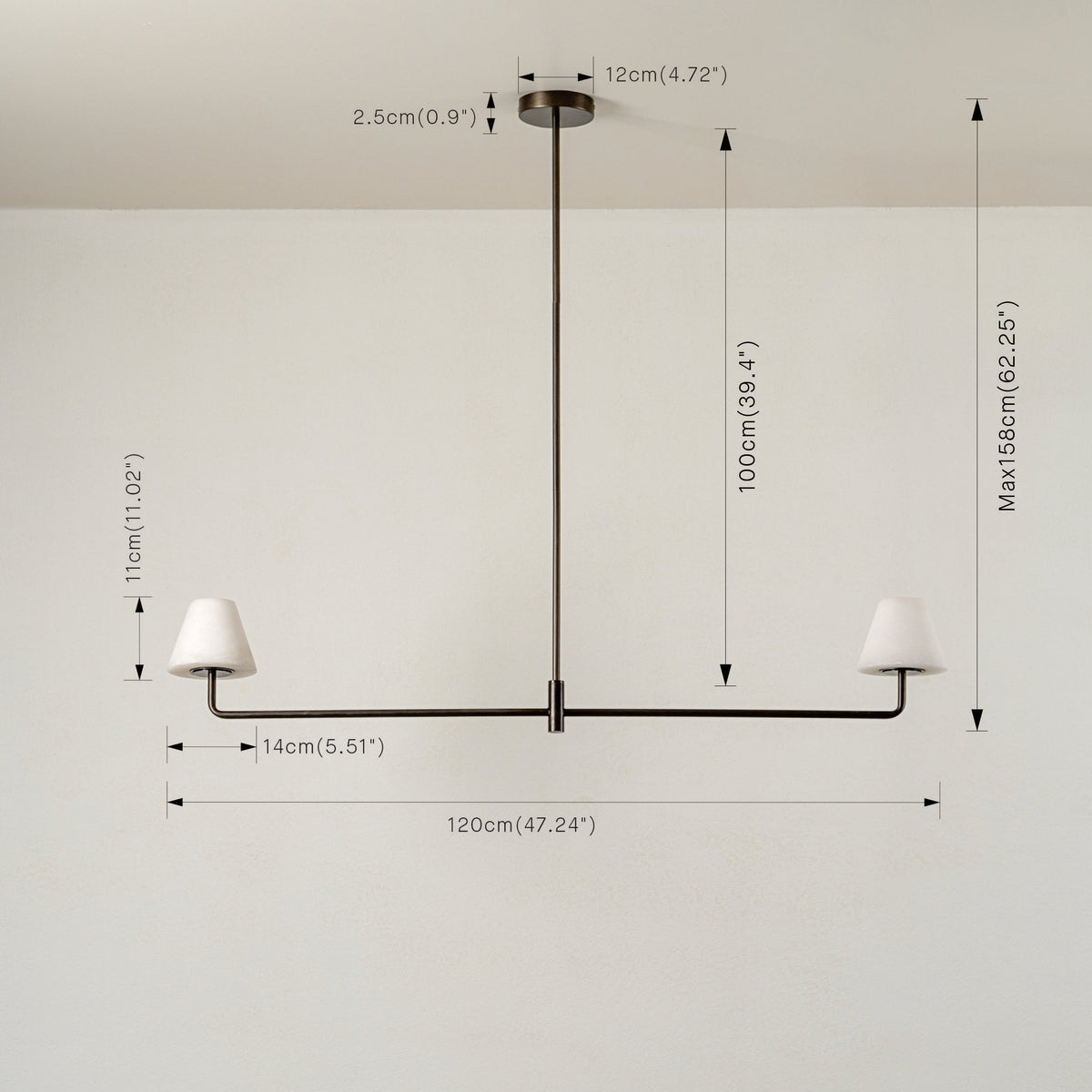 Pendelleuchte : Lampe Suspension Alba en Albâtre et Bronze dans de Roselva