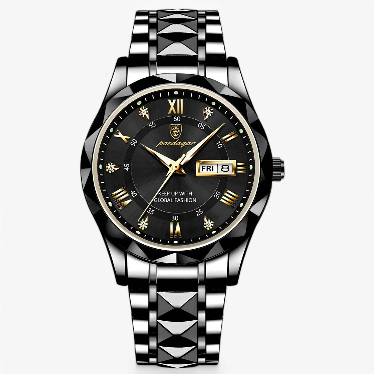 Watch : Montre Homme Luxe Quartz Bicolore Argent Or Acier Inoxydable Élégante dans Noir (Encore 4 pièces) de Marche Lino