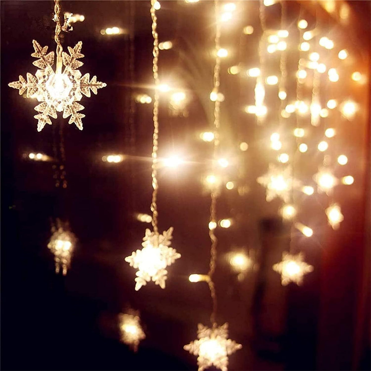 LED Curtain String Lights : Rideau Lumineux LED Flocons de Neige – Guirlande de Noël 8 Modes dans de Marche Lino