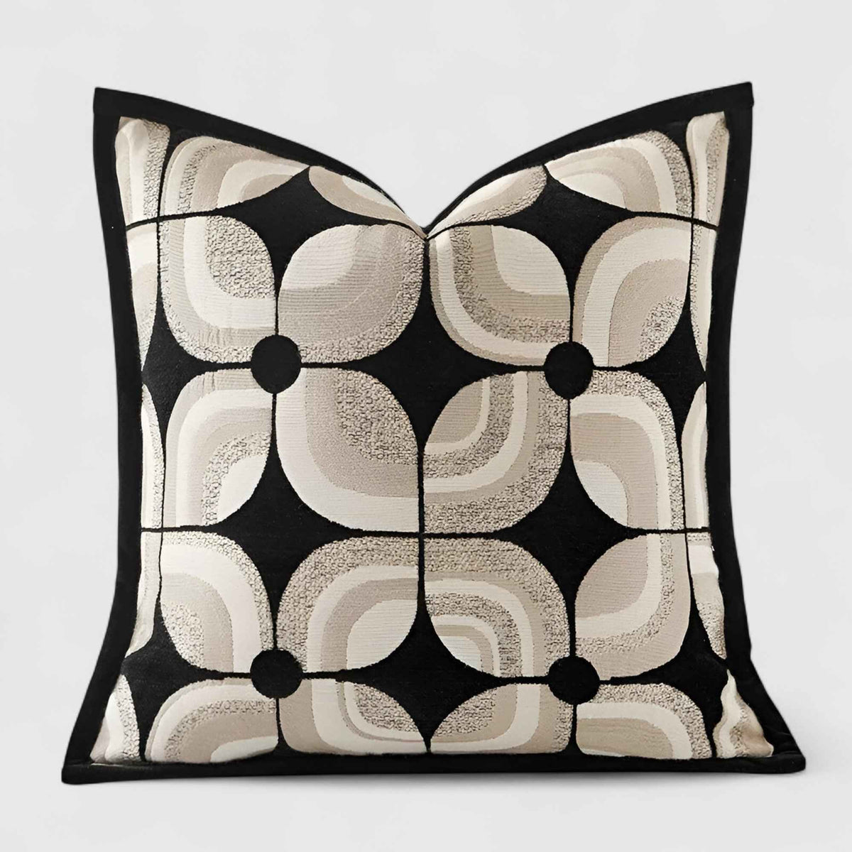 Housses de coussin : Housse de Coussin Géométrique Noir et Kaki Coton dans Noir 45x45cm de Marche Lino