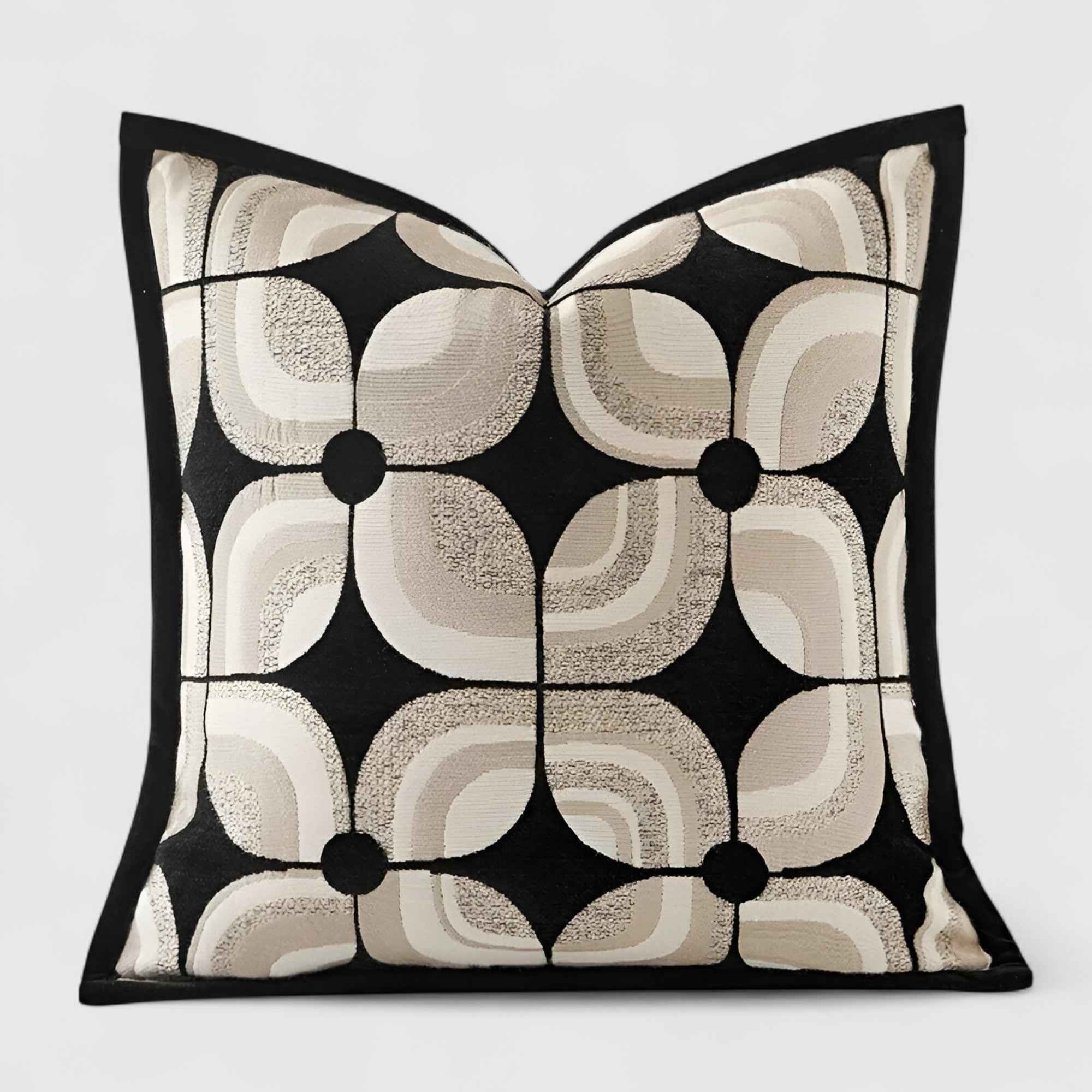 Housses de coussin : Housse de Coussin Géométrique Noir et Kaki Coton dans Noir 45x45cm de Marche Lino