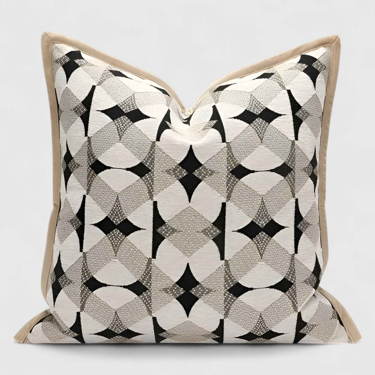 Housses de coussin : Housse de Coussin Géométrique Noir et Kaki Coton dans de Marche Lino